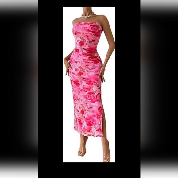Pink Floral Strapless Dress NWT - Picture 2 of 11